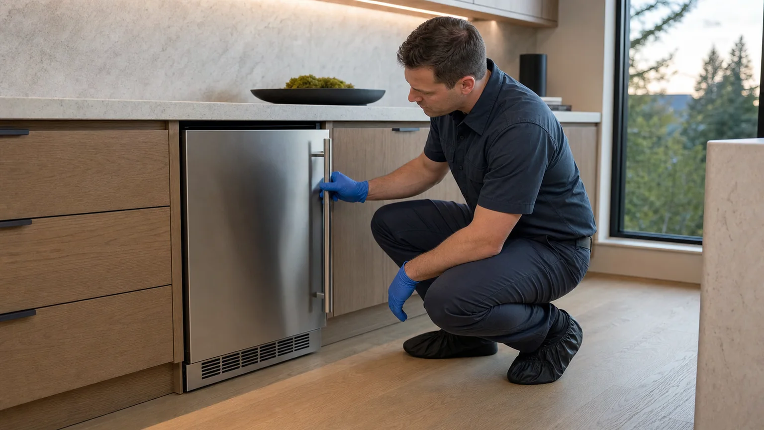 Undercounter ice maker prepared for a professional diagnostic visit