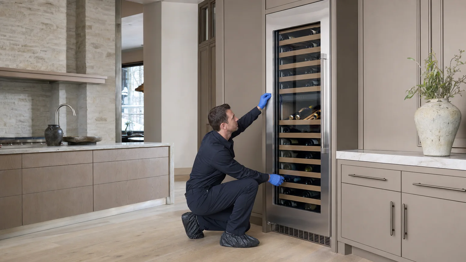 Built-in wine cooler prepared for a professional diagnostic visit